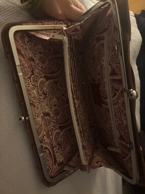Classic Brown Frame Clutch with Paisley Lining